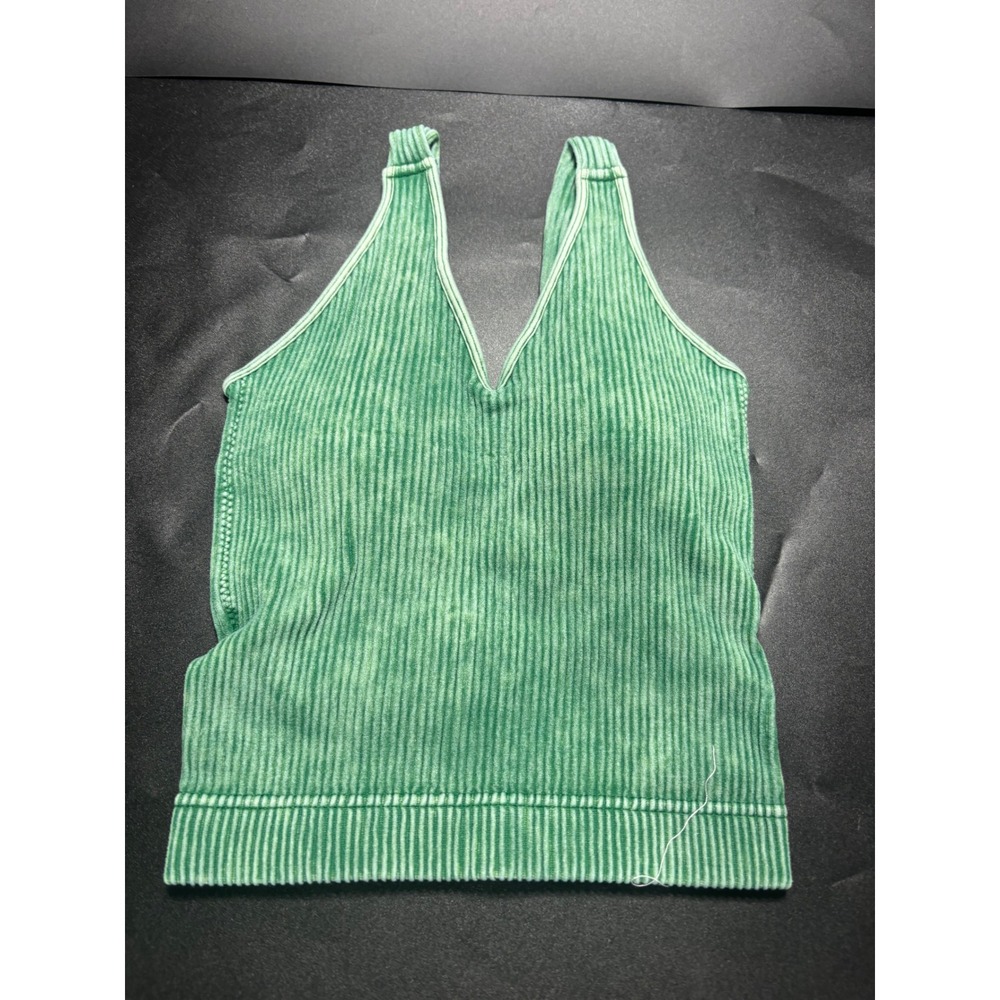 Zenana Green Mineral Wash‎ Ribbed V-Neck Tank Top NTW-6279A Womens SM